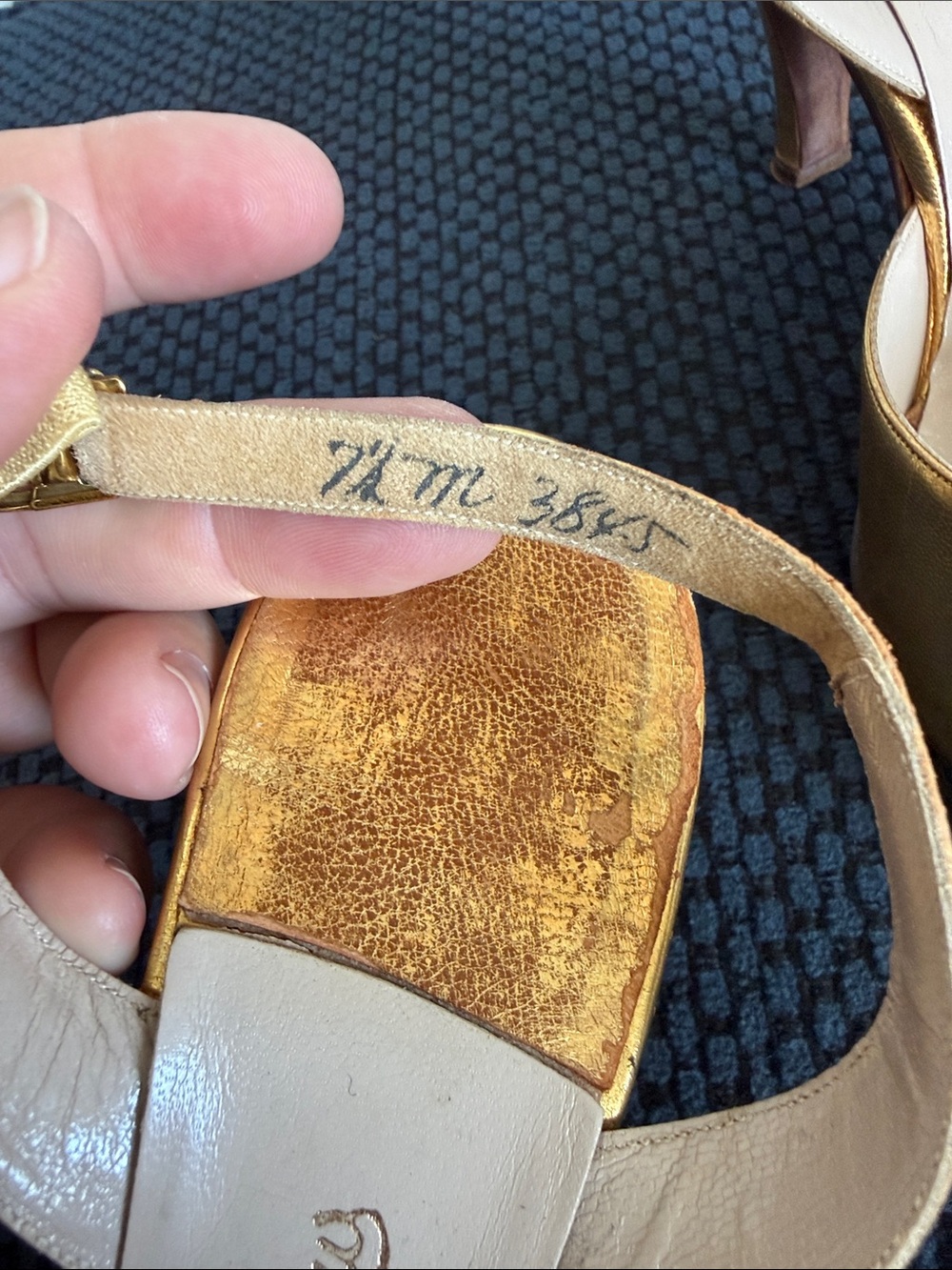 Gold Metallic Slingback Heels - Women 7.5 M Vintage 50's-60's - Picture 3 of 7